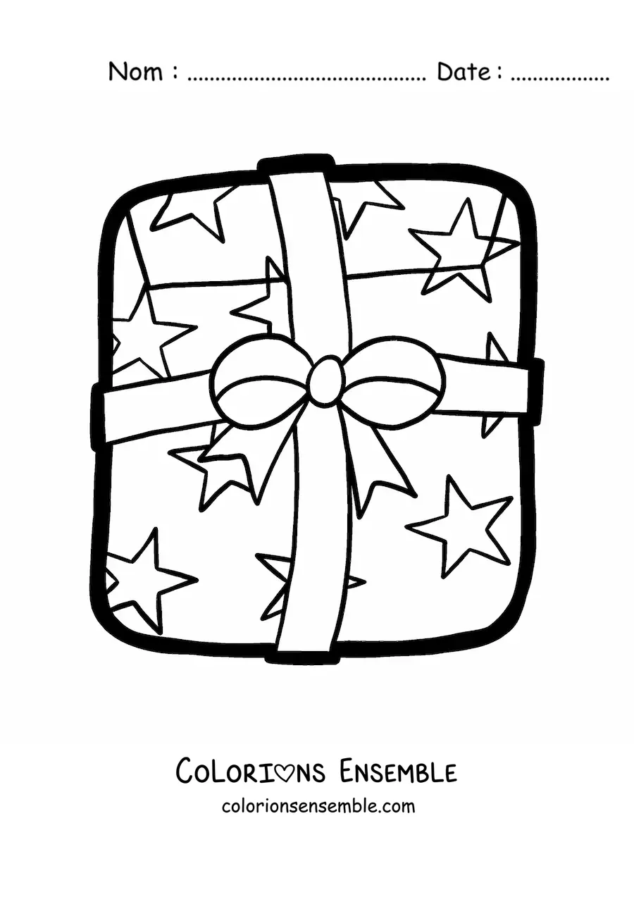 Image à colorier d’un grand cadeau de Noël décoré d’étoiles