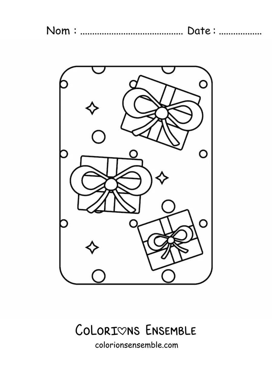 Image à colorier de cadeaux de Noël ornés de nœuds