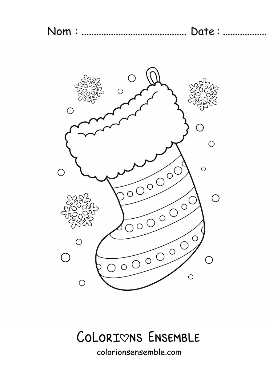 Image à colorier d’une botte de Noël avec des pois et des rayures