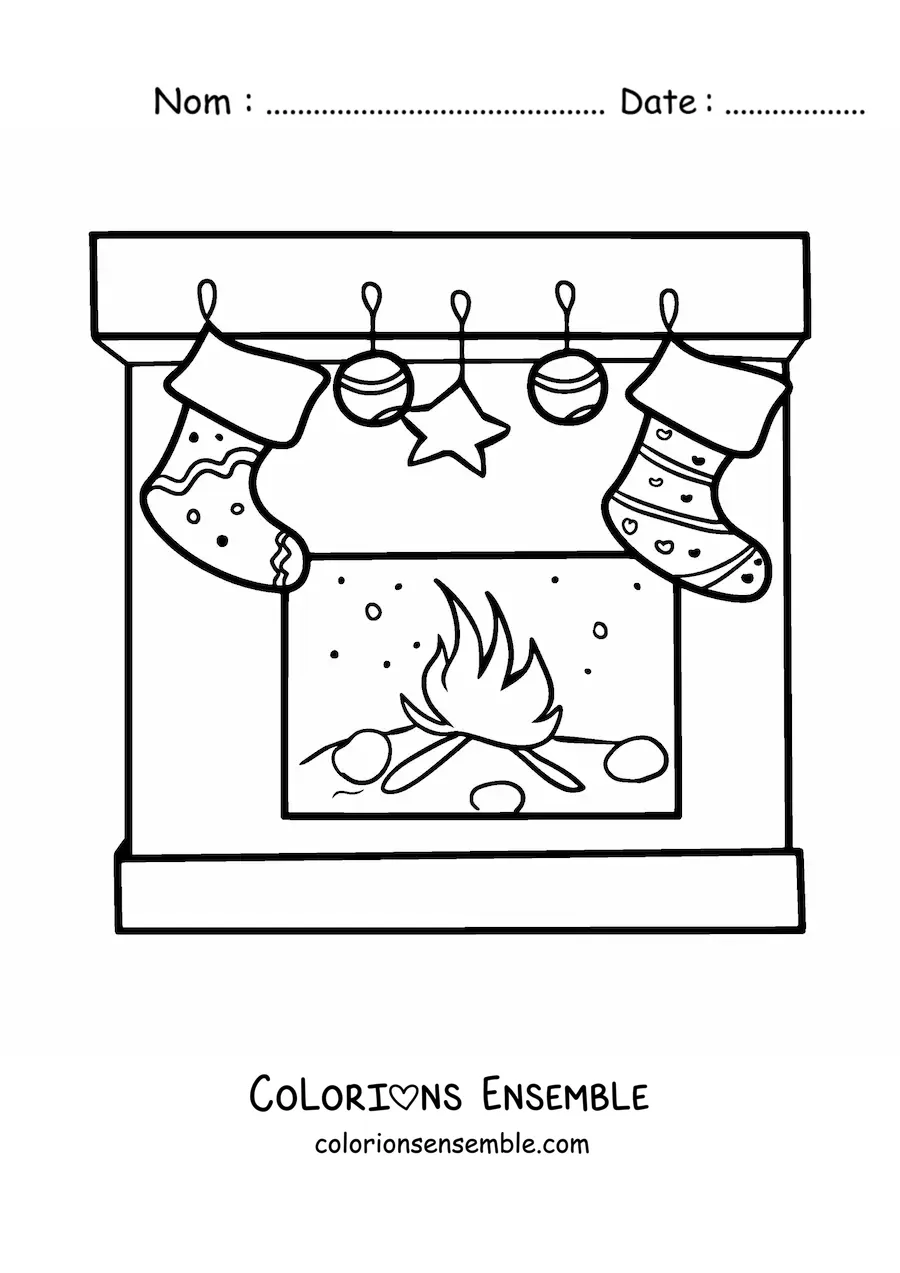 Image à colorier de chaussettes de Noël sur la cheminée
