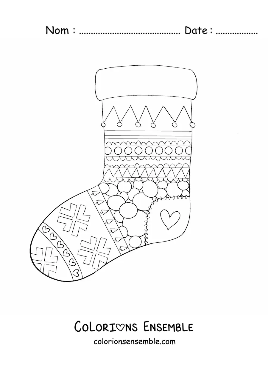 Image à colorier d’une chaussette de Noël avec des figures géométriques