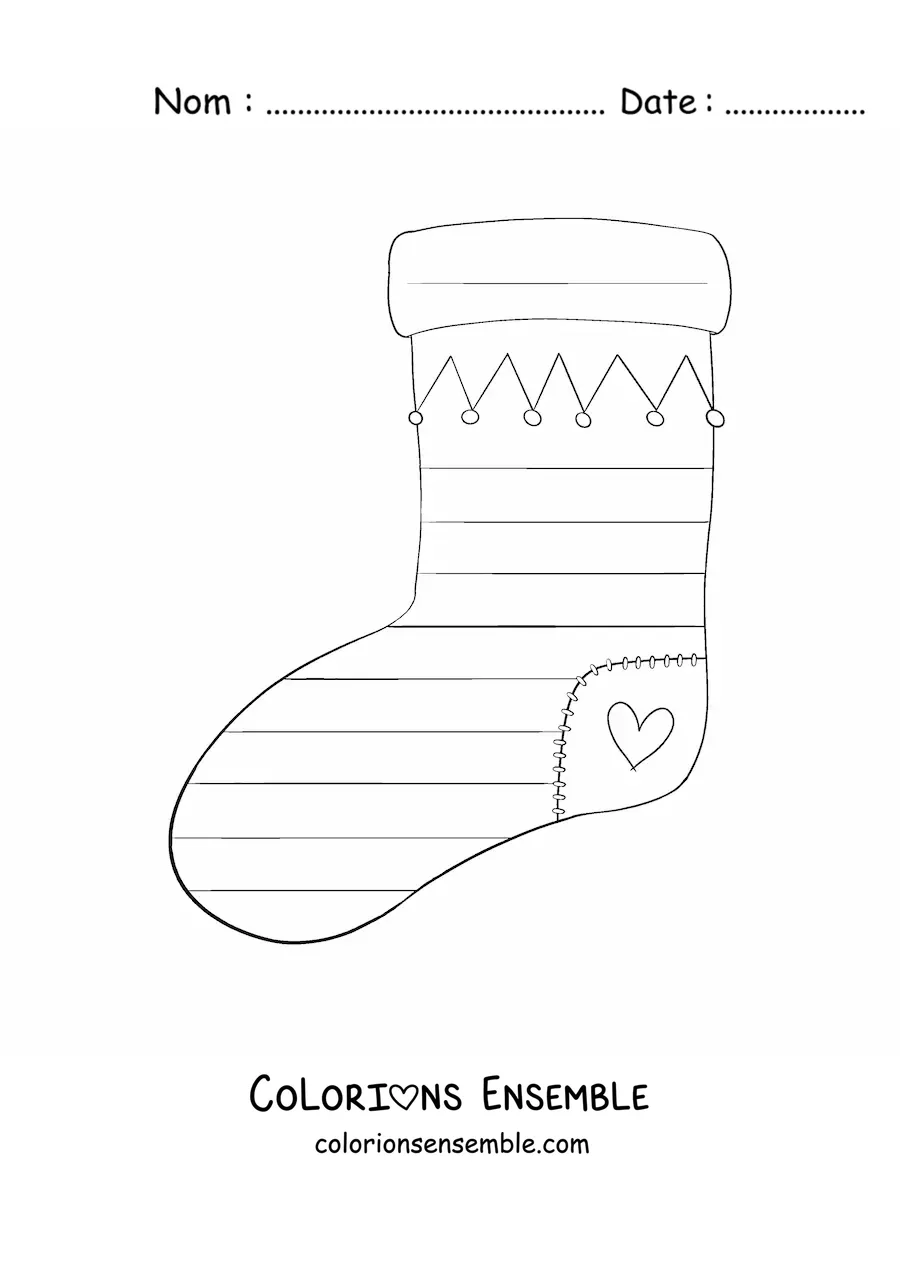 Image à colorier d’une grande chaussette de Noël avec des rayures