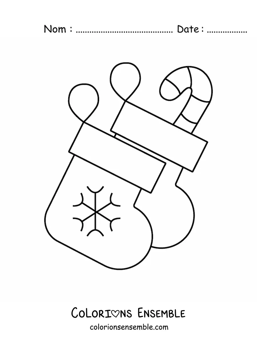 Image à colorier de 2 petites bottes de Noël avec une canne de bonbon