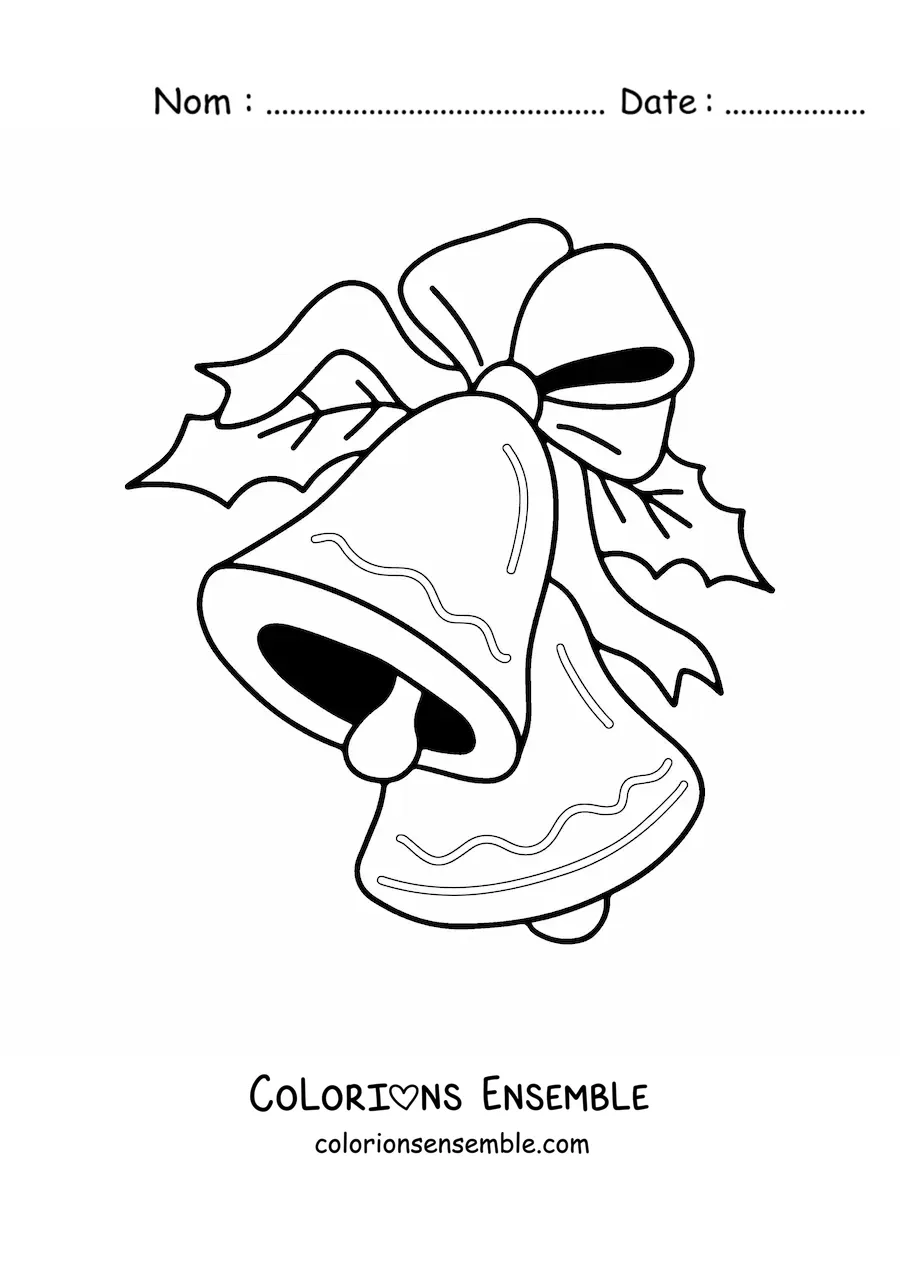 Image à colorier de cloches de Noël avec un nœud