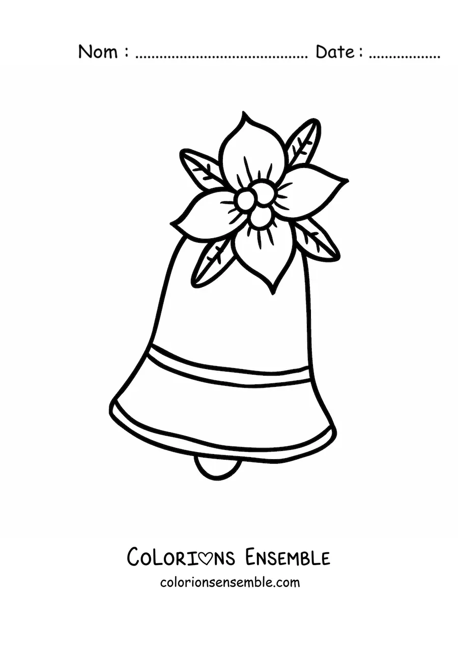 Image à colorier d’une cloche de Noël avec une fleur