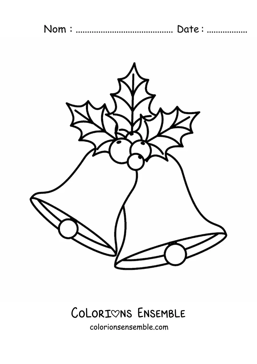 Image à colorier de cloches de Noël avec du gui