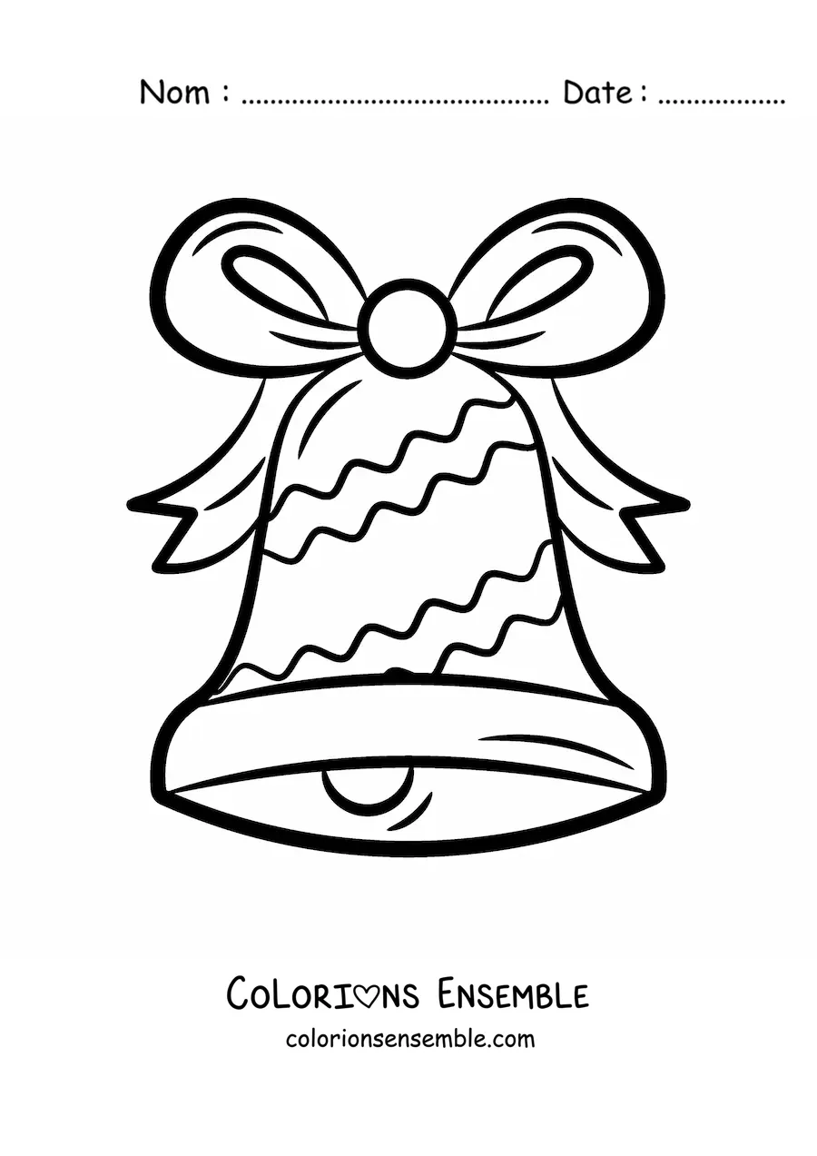 Image à colorier d’une cloche de Noël avec un grand nœud