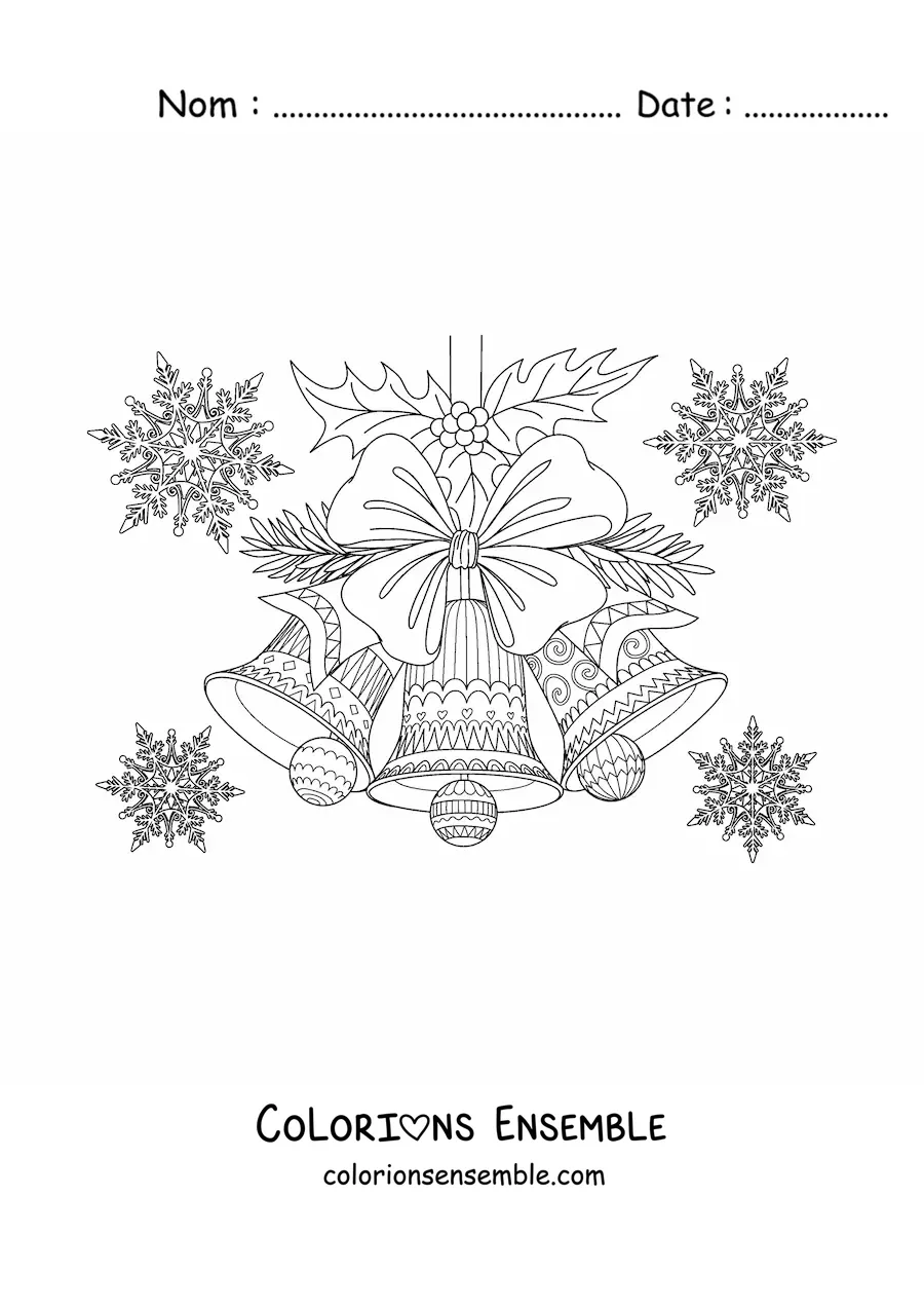 Image à colorier de cloches de Noël décorées de flocons de neige