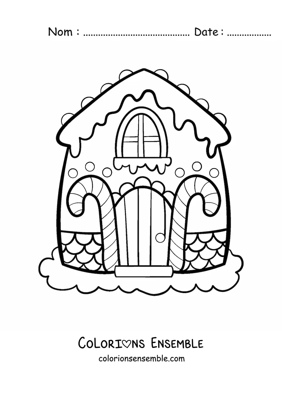 Image à colorier d’une grande maison en pain d’épices