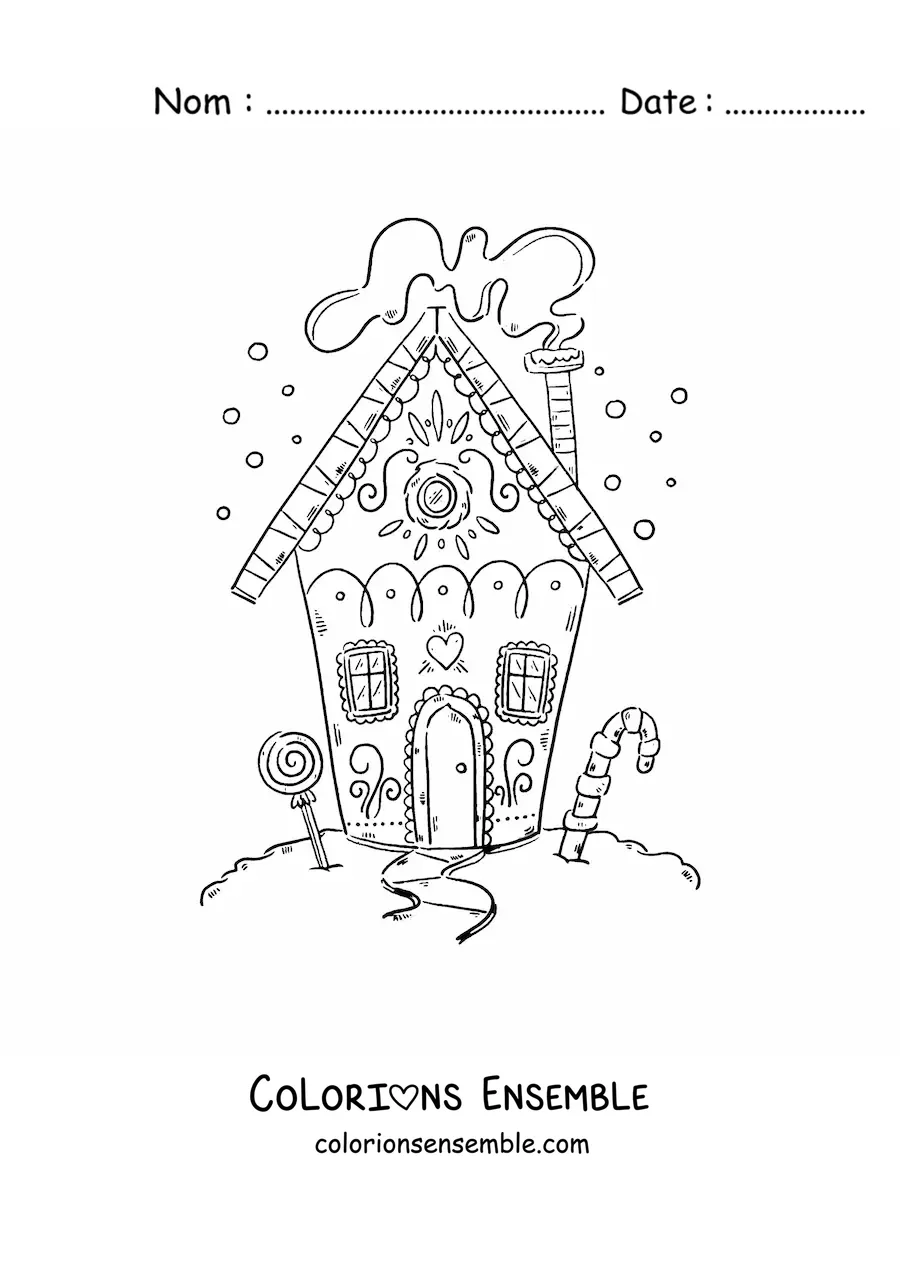 Image à colorier d’une petite maison en pain d’épices