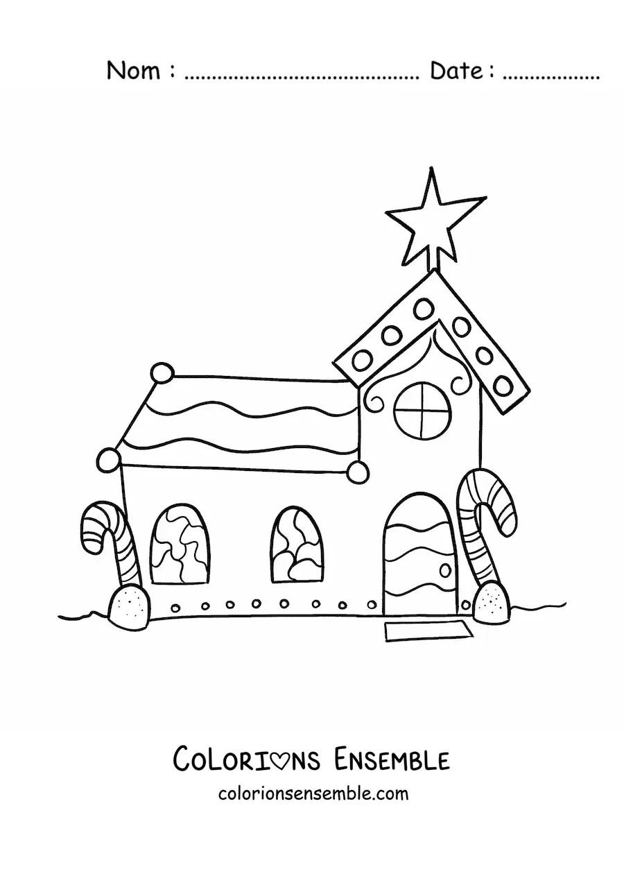 Image à colorier d’une église en pain d’épices