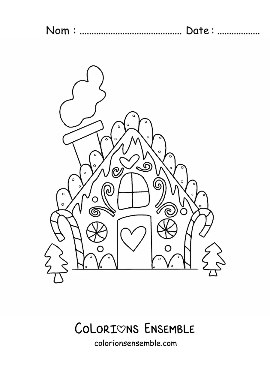 Image à colorier d’une maison en pain d’épices de Noël
