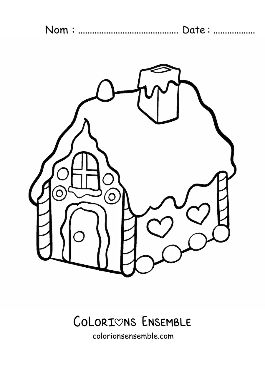 Image à colorier d’une grande maison en pain d’épices de Noël