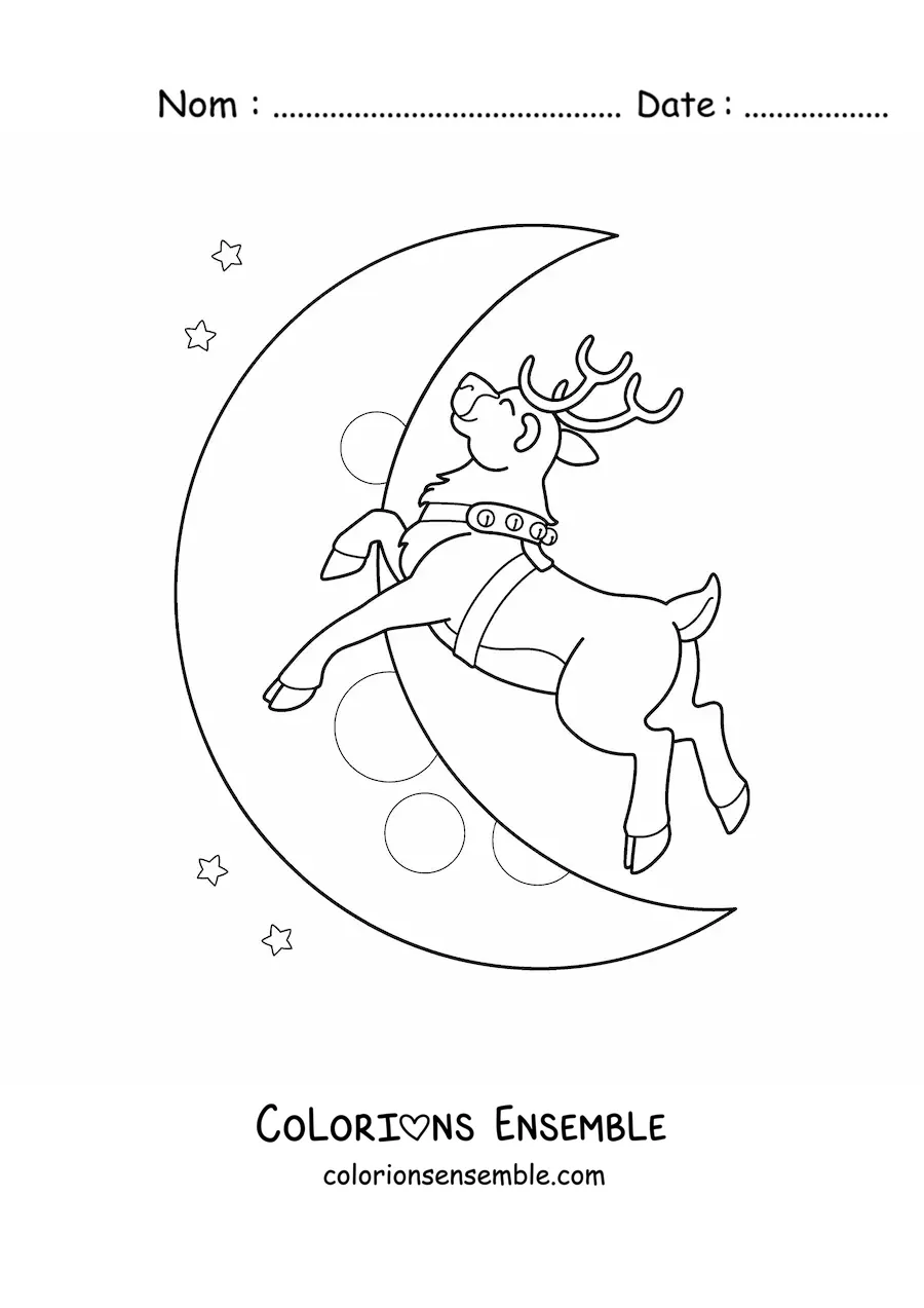 Image à colorier d’un renne de Noël qui vole