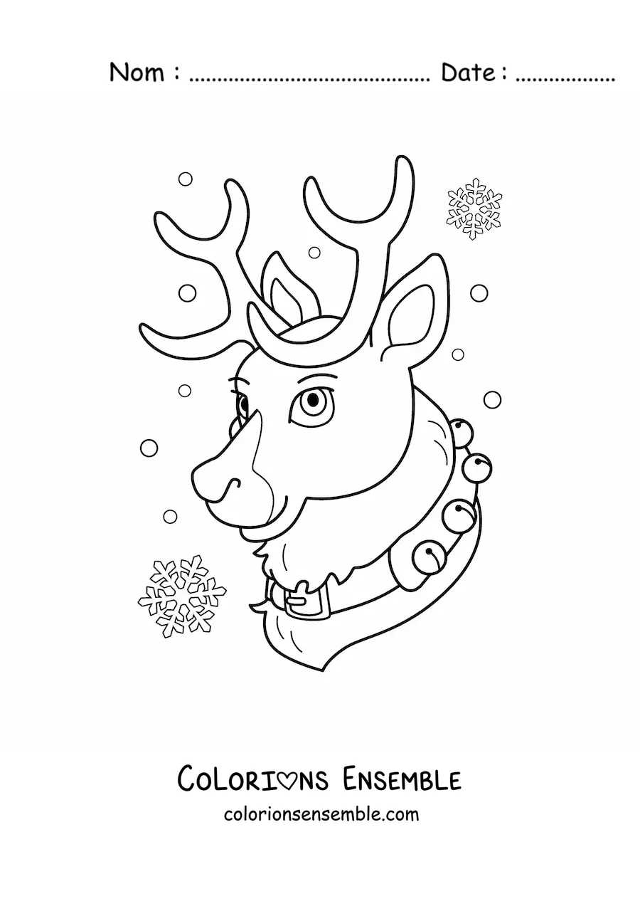 Image à colorier du visage d’un renne de Noël