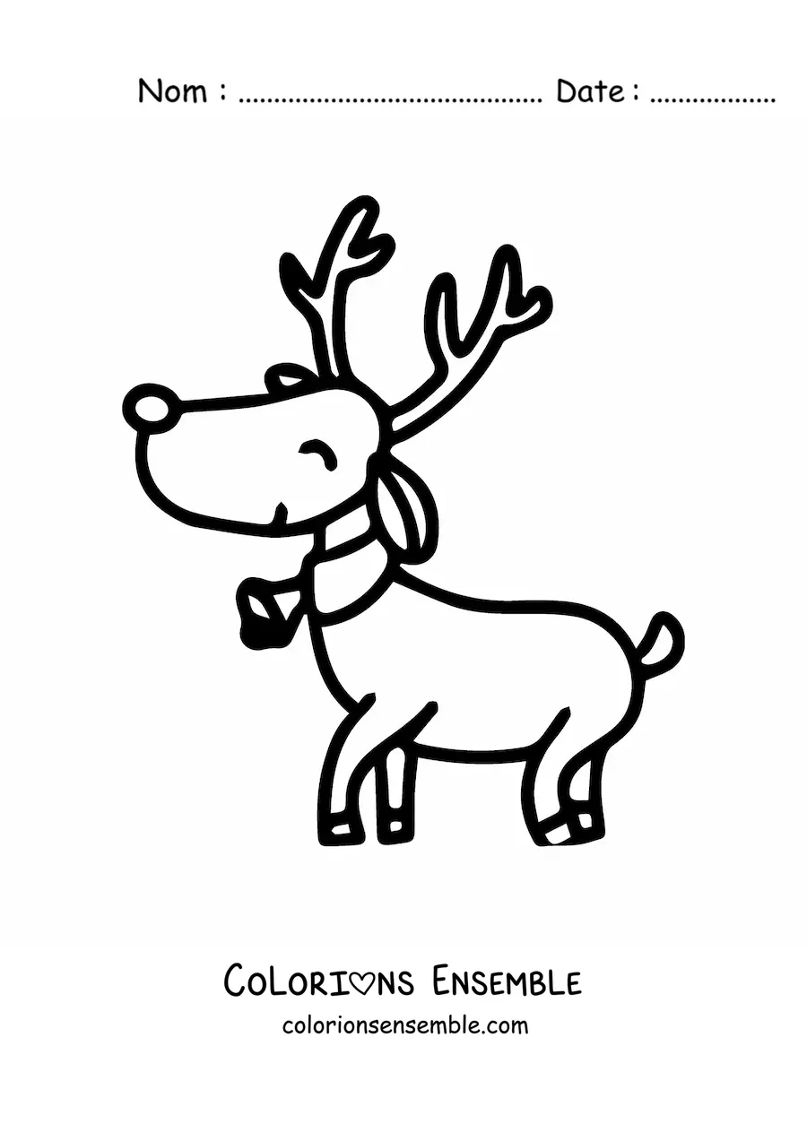 Image à colorier d’un renne de Noël avec une cloche