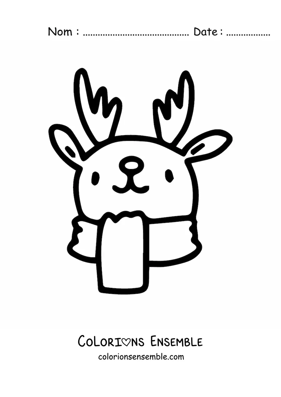 Image à colorier du visage d’un renne de Noël avec une écharpe