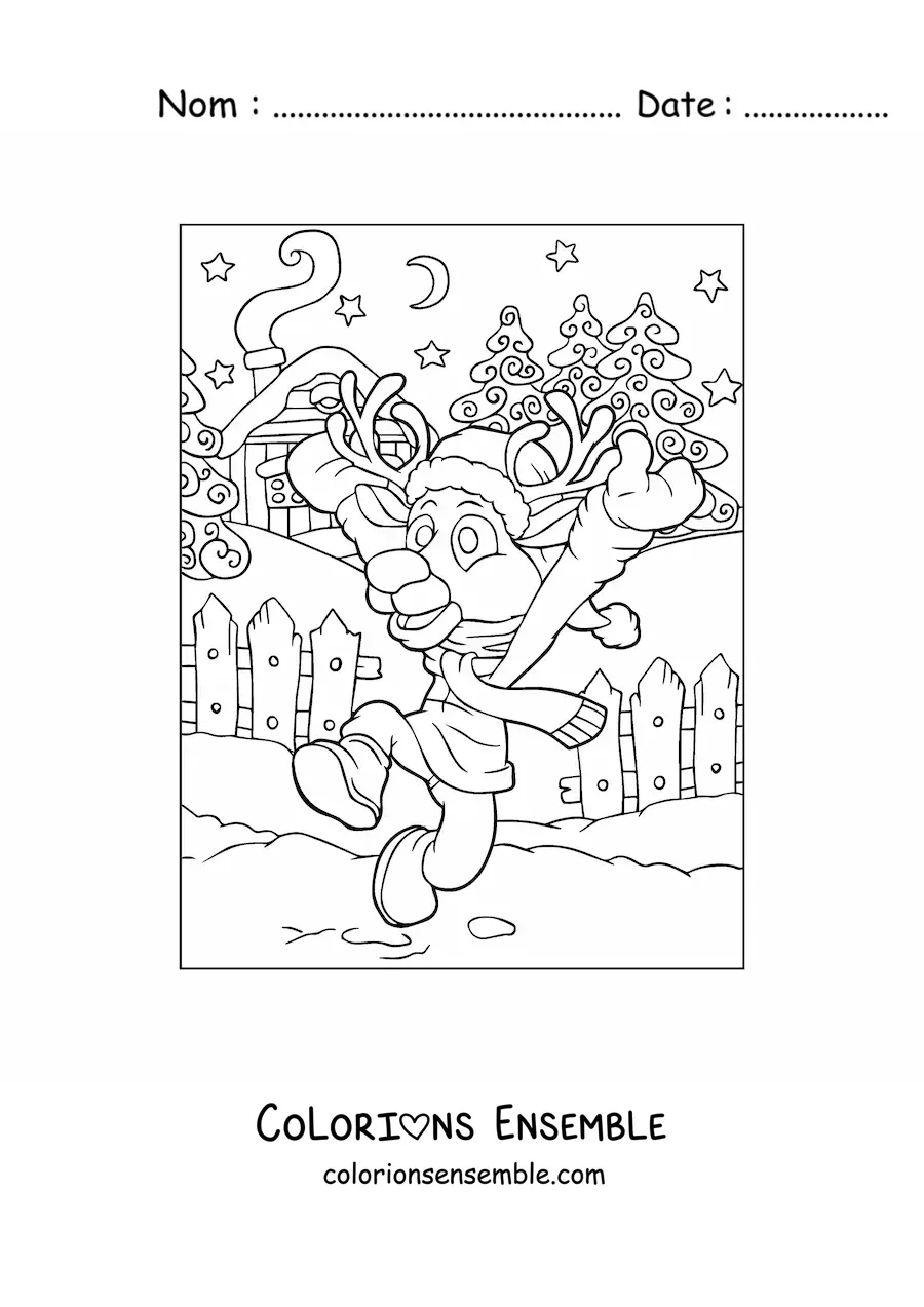 Coloriage d’un renne de Noël animé