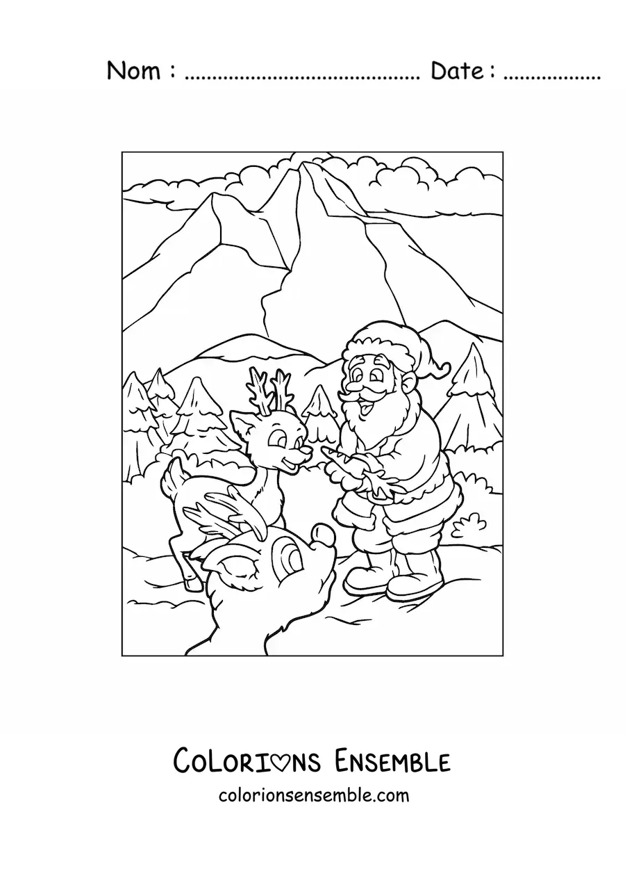 Coloriage de rennes de Noël animés avec le Père Noël