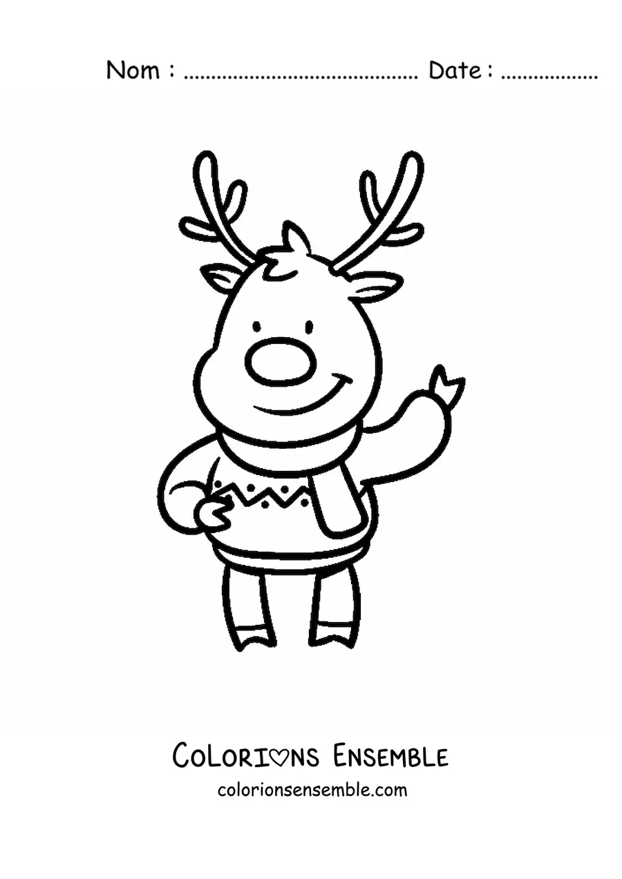 Coloriage d’un renne de Noël avec un pull