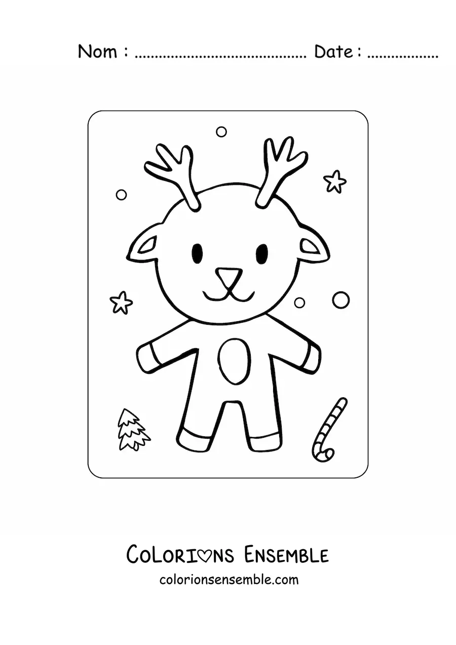 Coloriage d’un renne de Noël kawaii
