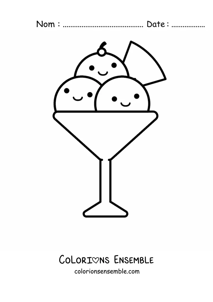Image à colorier d'une coupe de glace kawaii