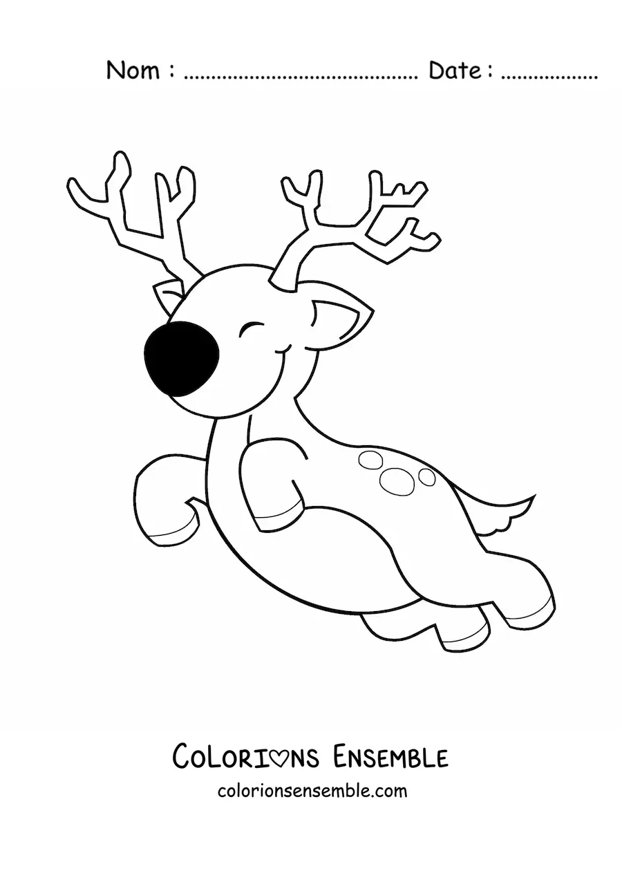 Coloriage d’un renne de Noël kawaii en train de voler