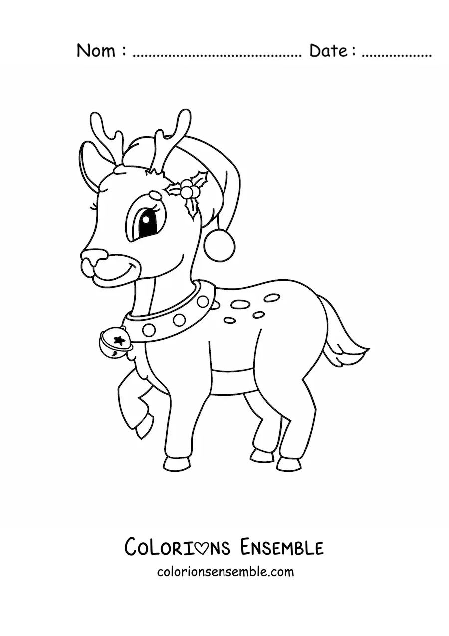 Coloriage d’un cerf de Noël kawaii