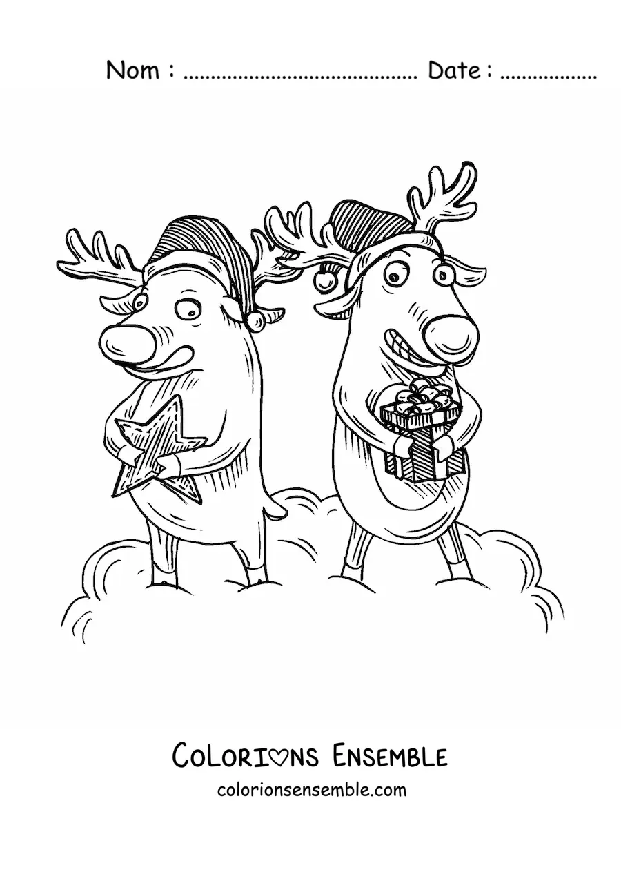 Coloriage de rennes de Noël avec des cadeaux