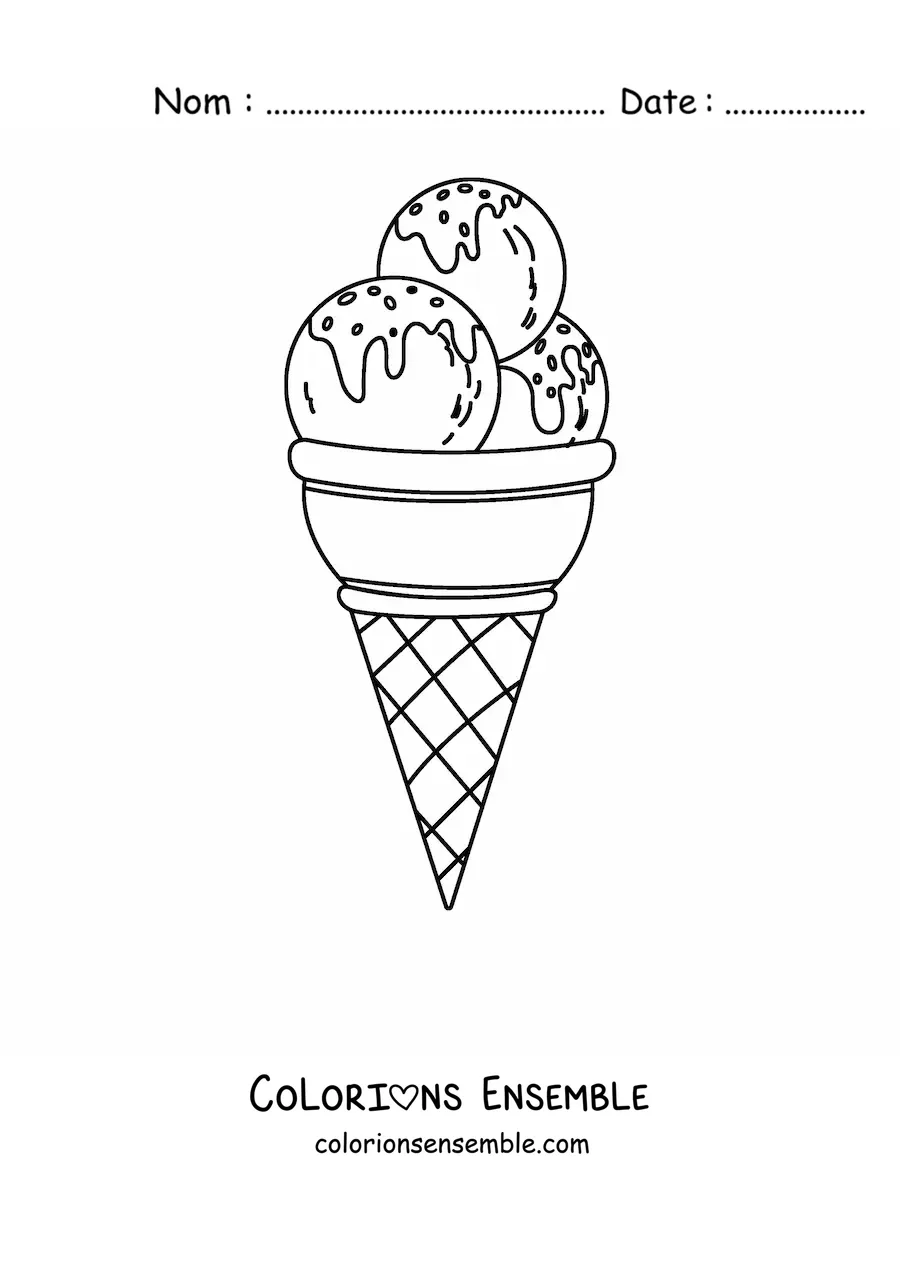 Image à colorier d'un cornet de glace triple