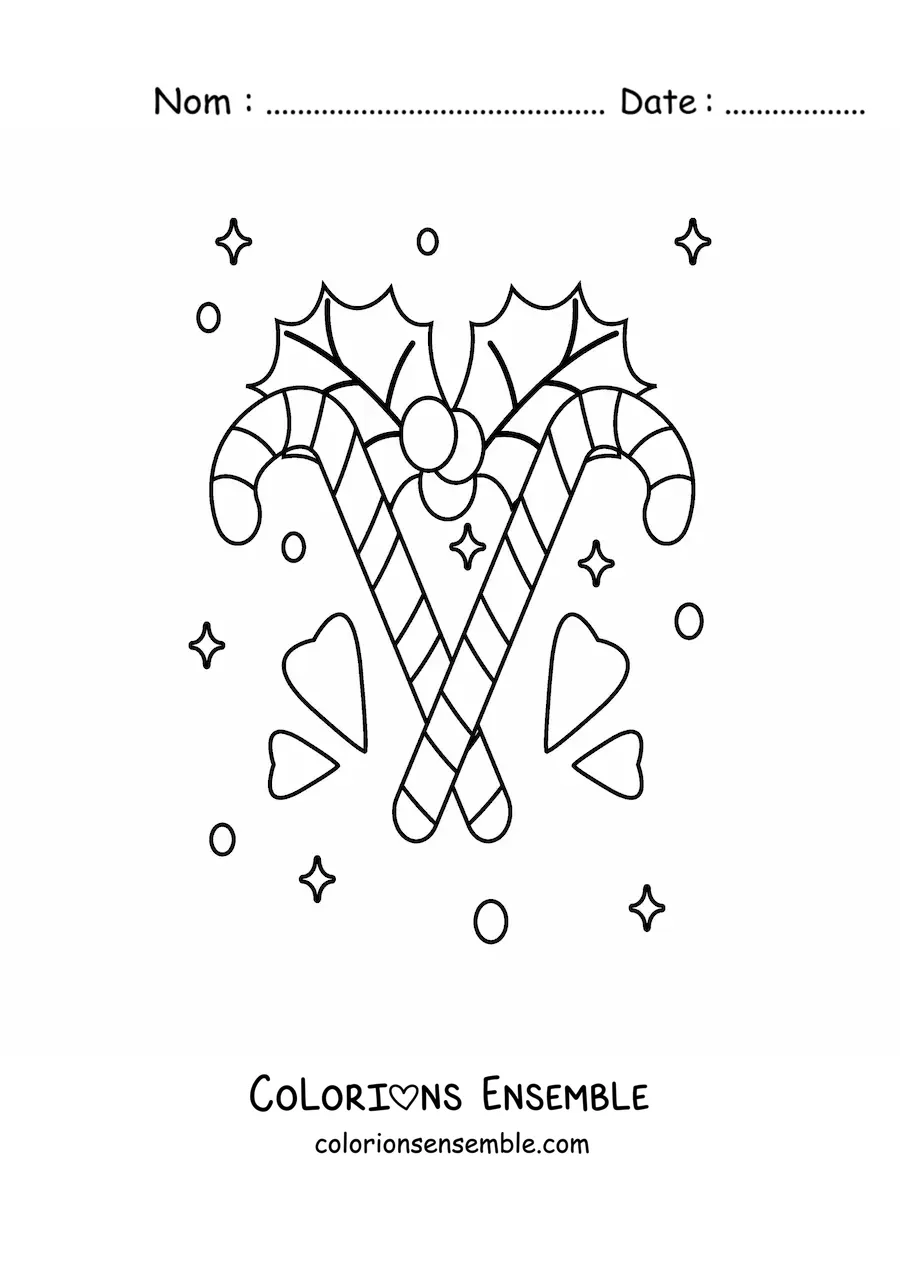 Coloriage de cannes en sucre avec un ornement de Noël