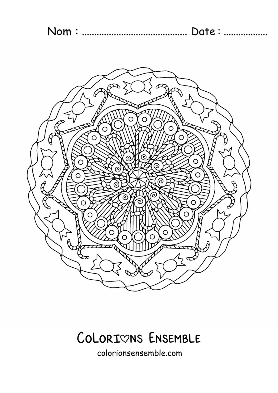 Coloriage d’un mandala de cannes en sucre