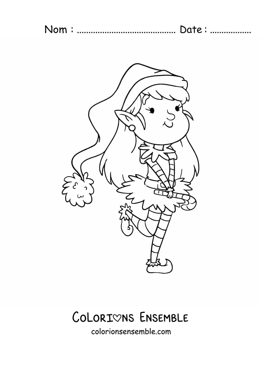 Coloriage d’une fille lutin de Noël