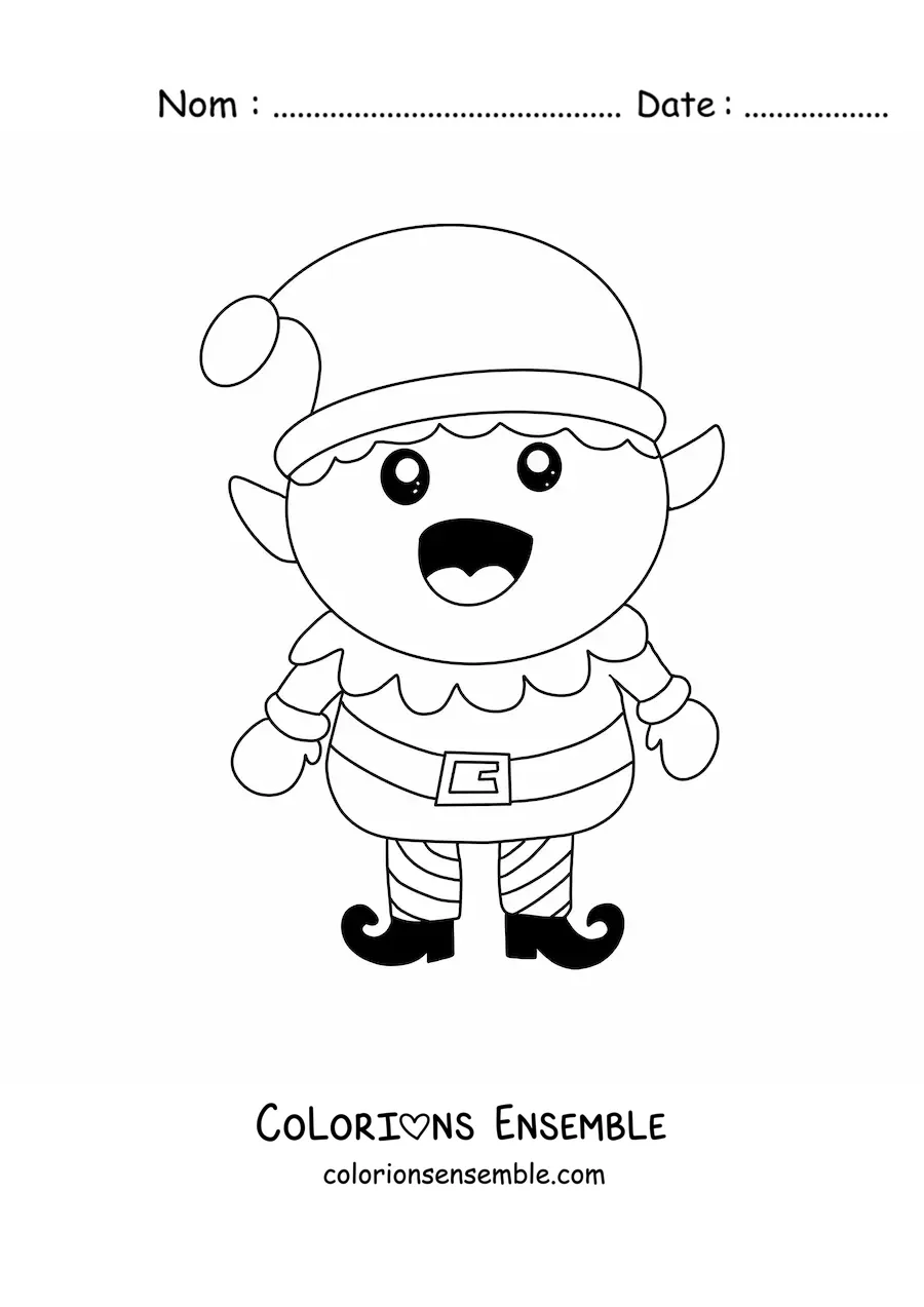 Coloriage d’un lutin de Noël souriant
