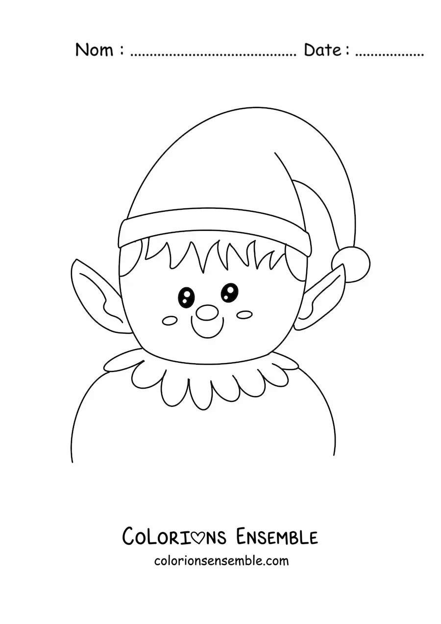 Coloriage d’un lutin de Noël avec de grandes oreilles