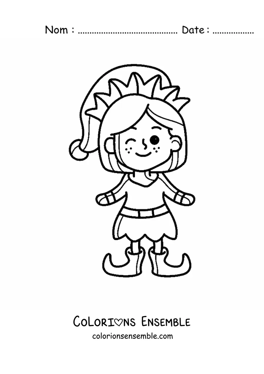 Coloriage d’une fille assistante du Père Noël