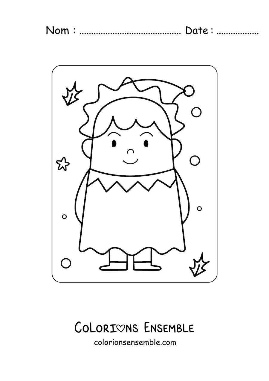 Coloriage d’un lutin de Noël animé kawaii
