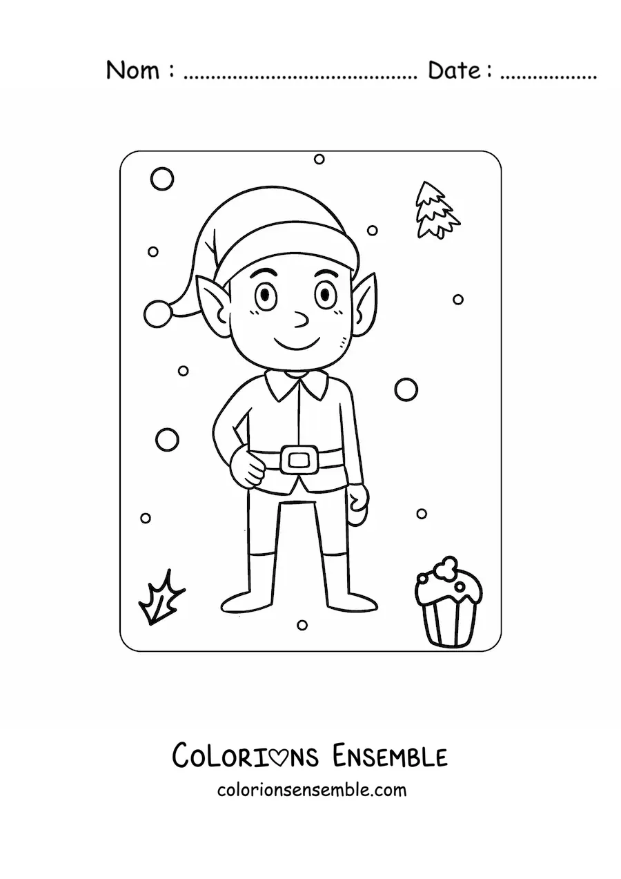 Coloriage d’un lutin de Noël animé habillé en Père Noël