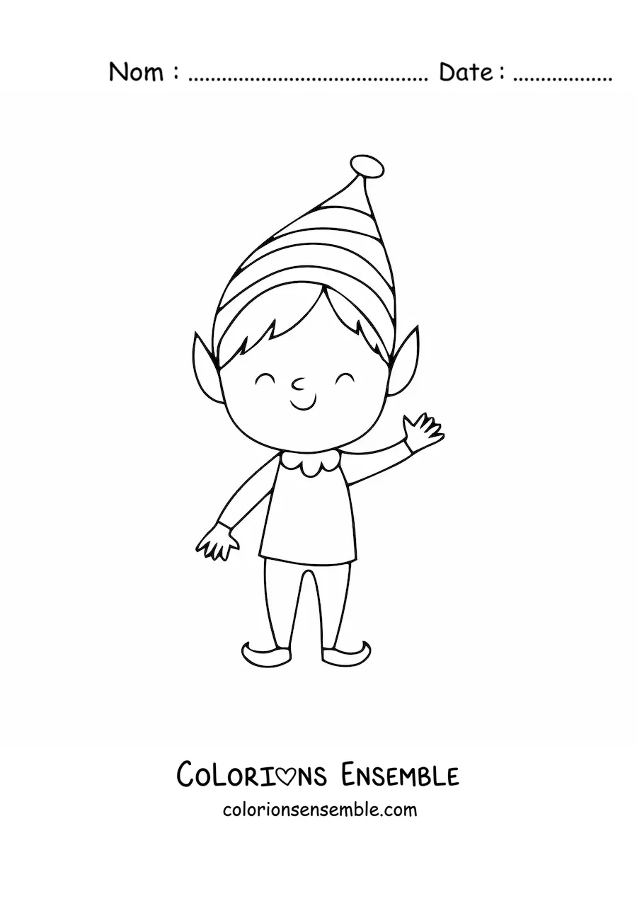 Coloriage d’un garçon lutin de Noël