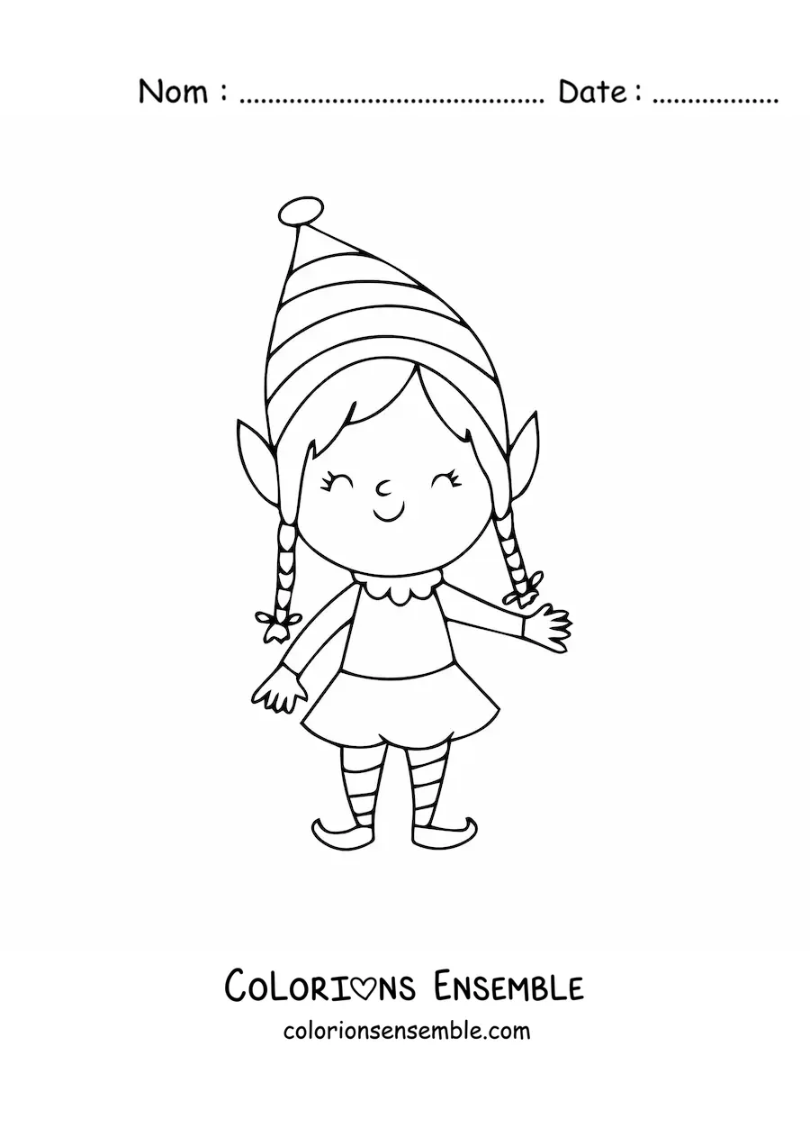 Coloriage d’une fille lutin de Noël