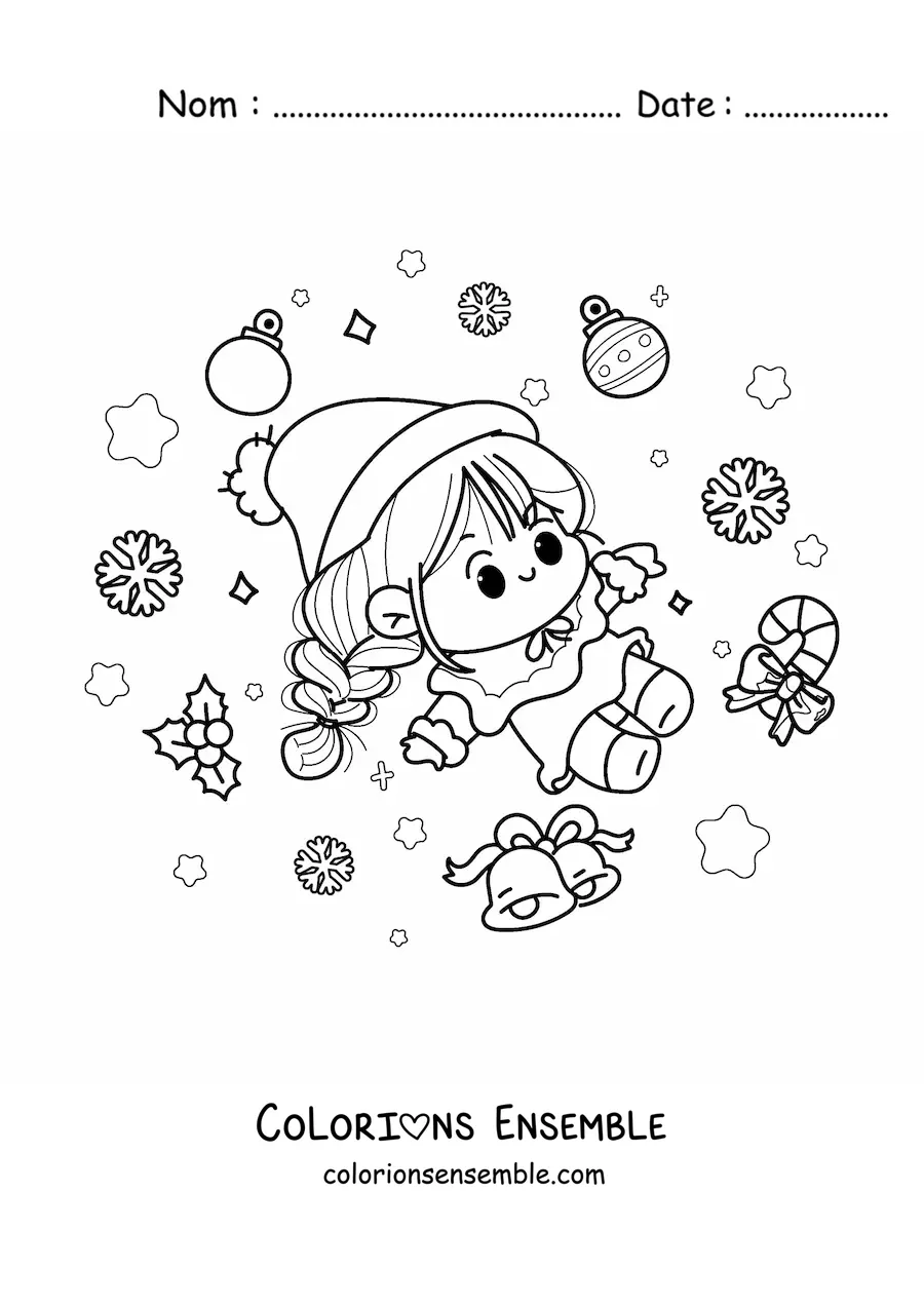 Coloriage d’une fille de Noël kawaii