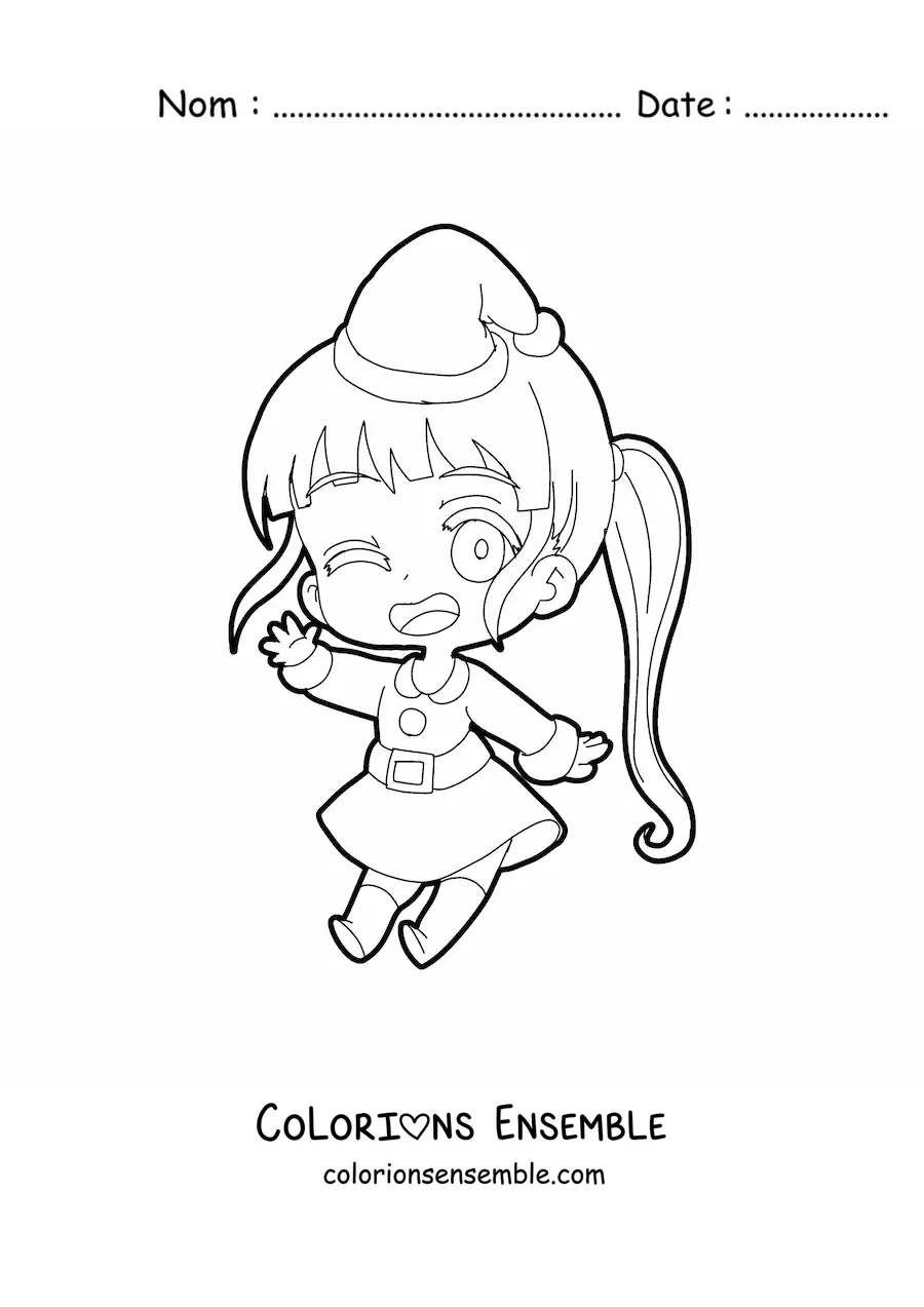 Coloriage d’une fille kawaii en tenue de Noël style anime