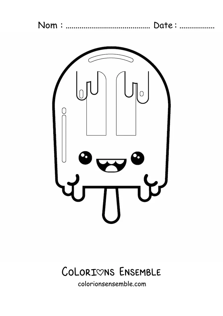 Image à colorier d'une glace à l'eau animée kawaii qui fond