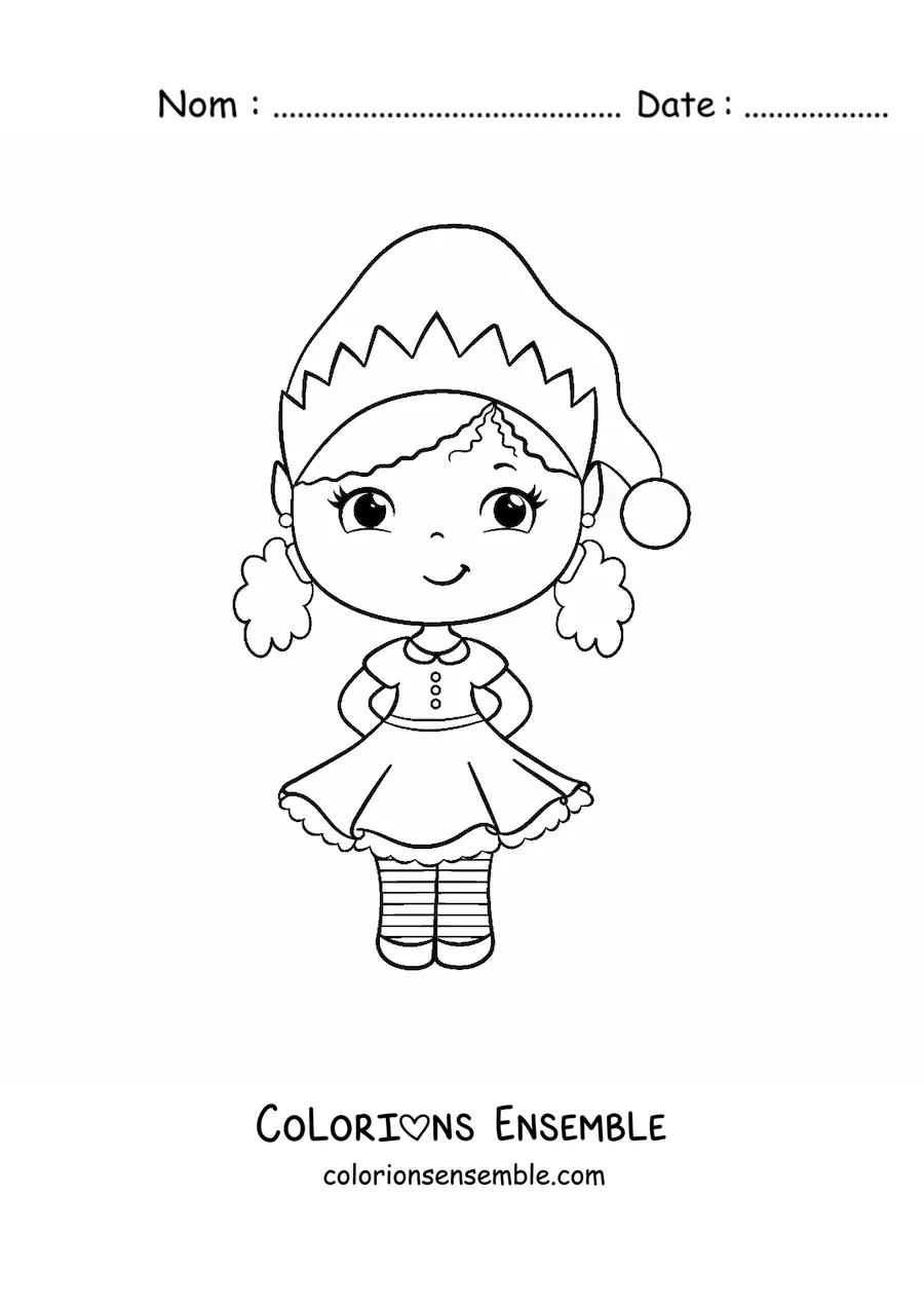Coloriage d’une fille en robe de Noël