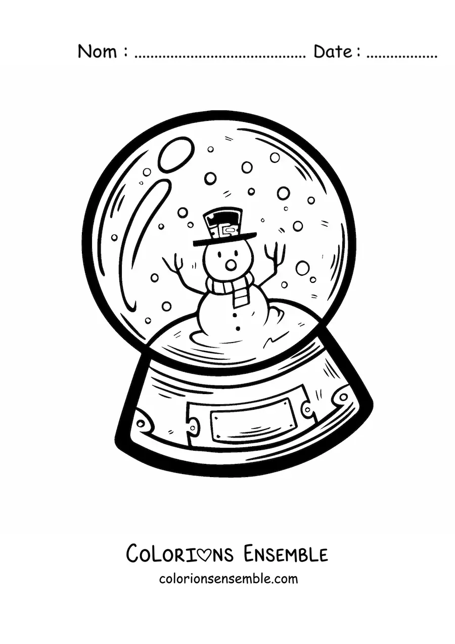 Coloriage d’une grande boule à neige avec un bonhomme de neige