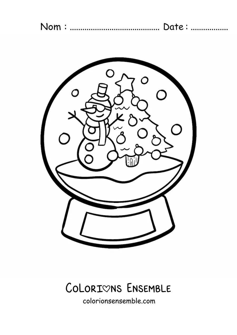 Coloriage d’une boule à neige toute simple avec un bonhomme de neige