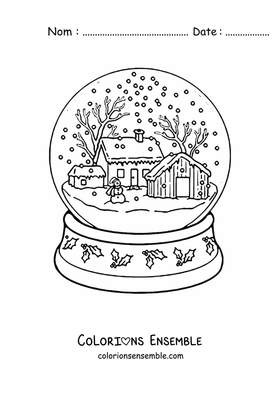 Coloriage d’une jolie boule à neige avec un paysage
