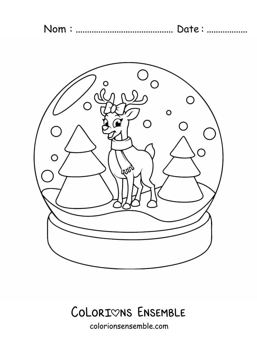 Coloriage d’une boule à neige en cristal avec un renne