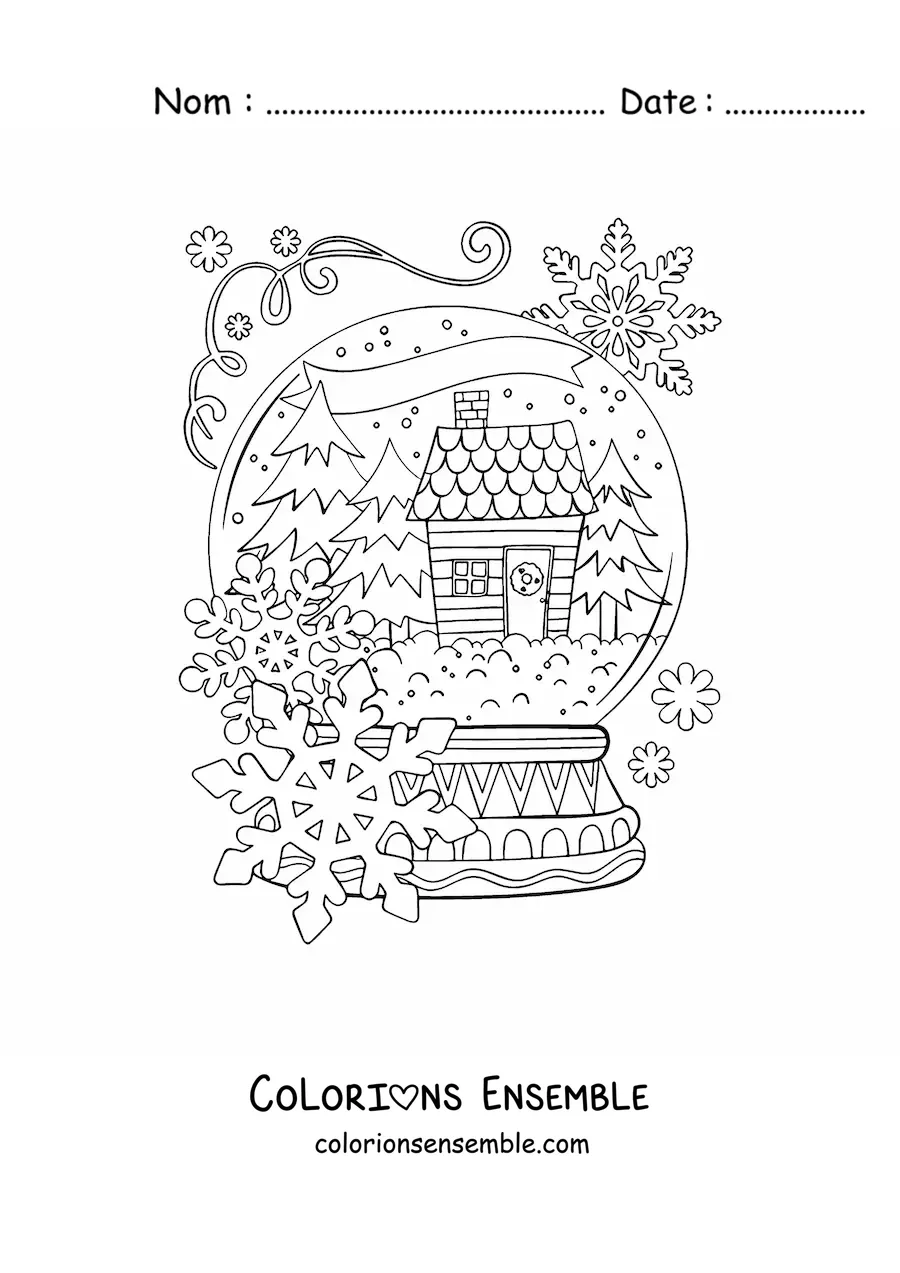 Coloriage d’une boule à neige en cristal avec un paysage