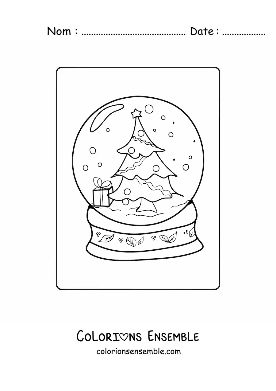 Coloriage d’une boule à neige avec un sapin de Noël